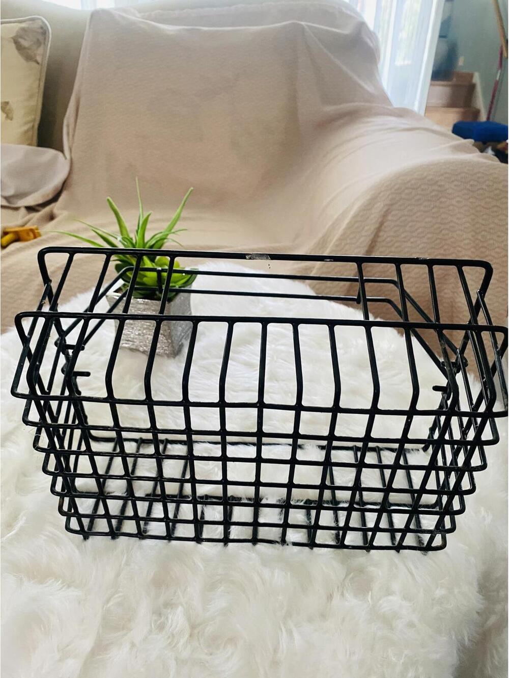 Black Metal Wire Storage Handle Basket and Brown Basket Set - Picture 5 of 10